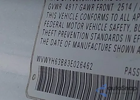 2003 Volkswagen Passat Glx from USA, damaged, VIN WVWYH63B83E026462